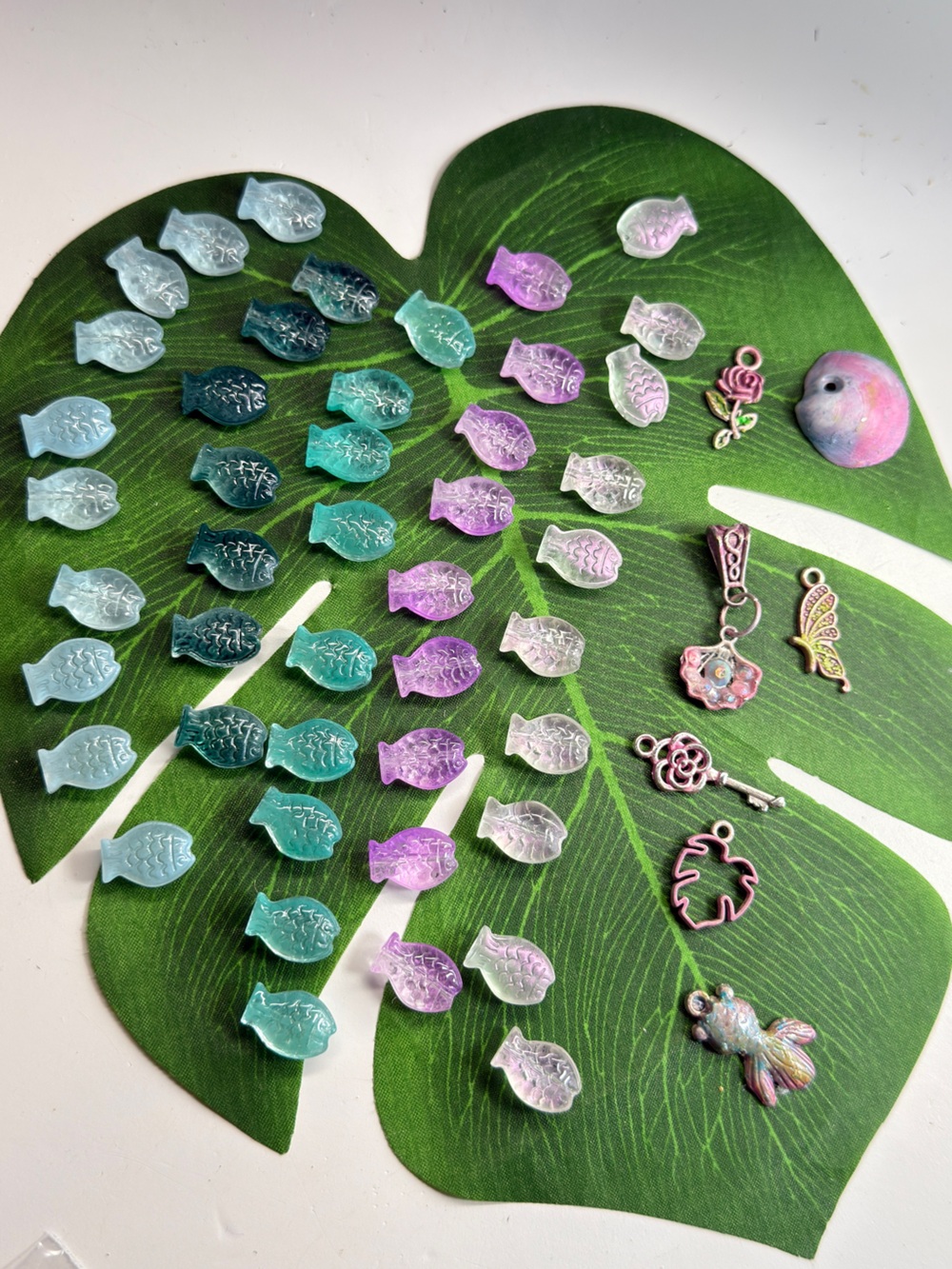 NEW Glass Fish & Hand Colored Charms LOT ONLY ONE DIY JEWELRY MAKING BUNDLE